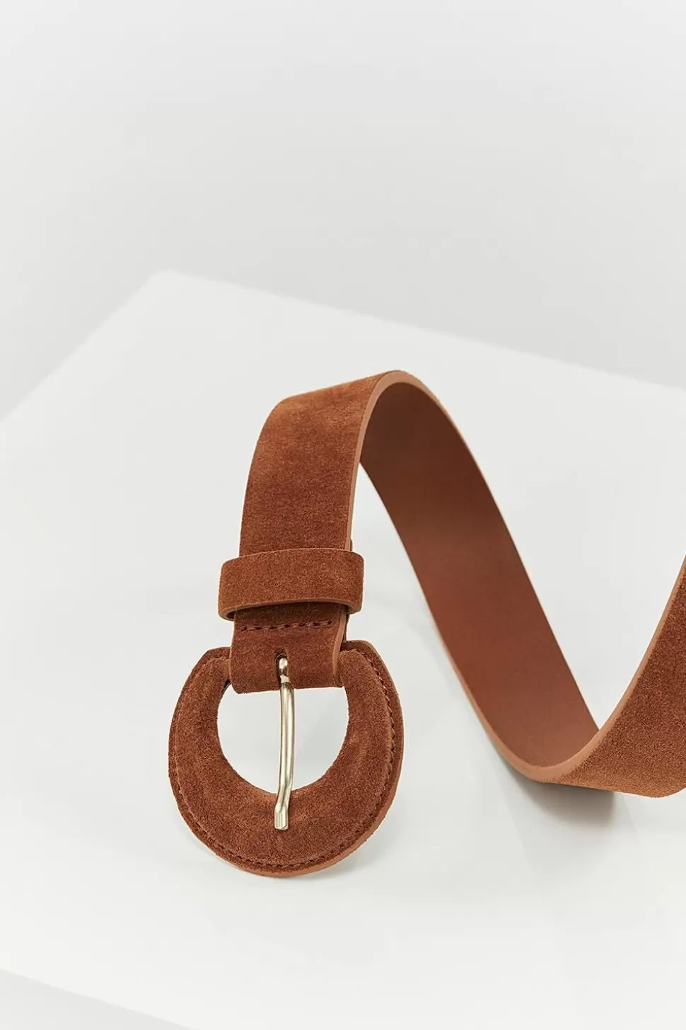 One Step Andrew - Ceinture Fine Caramel En Cuir Velours Fashion
