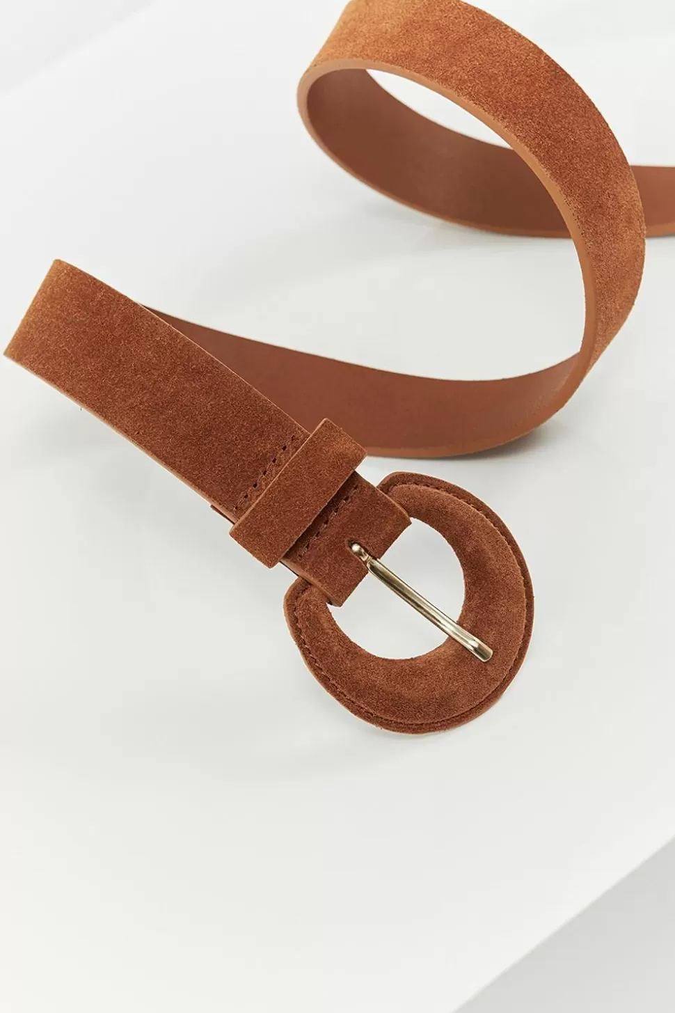 One Step Andrew - Ceinture Fine Caramel En Cuir Velours Fashion