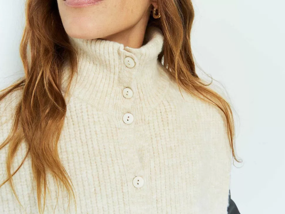 One Step Angie - Col Camionneur Ecru En Tricot Best Sale