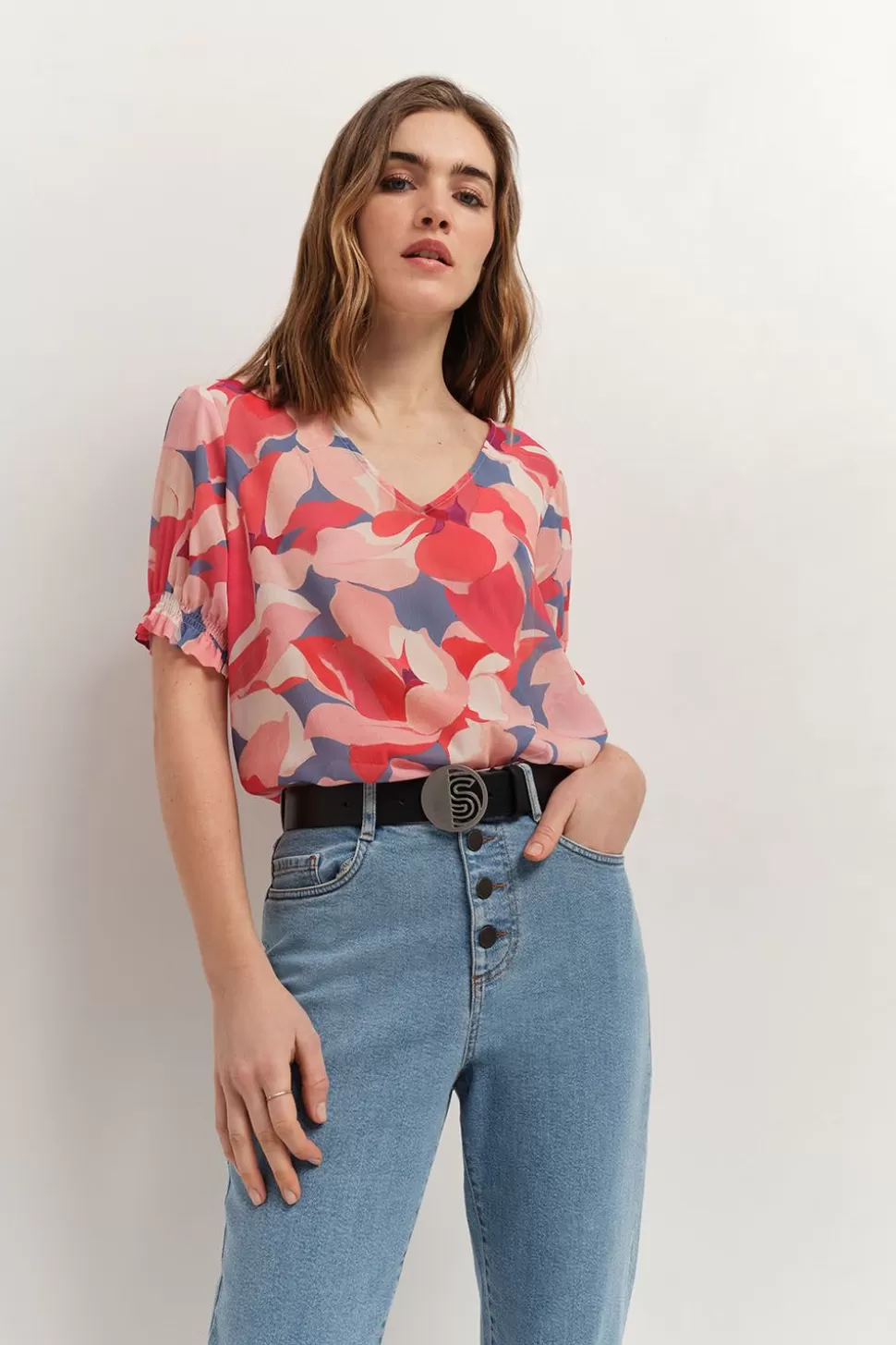 One Step Cabala - Top Hibiscus A Imprime Maxi Camelia Best