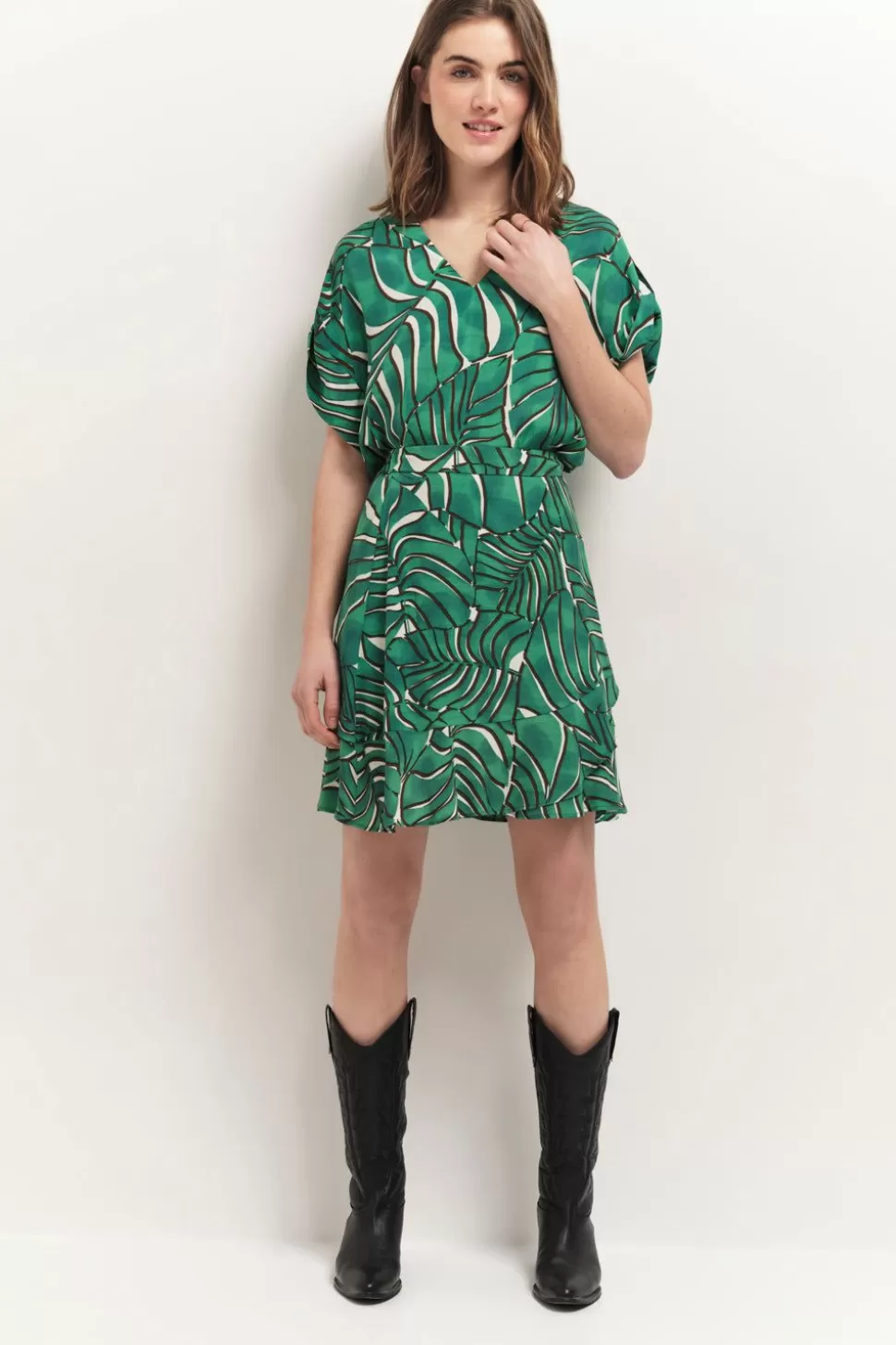 One Step Caiden - Top Green Grass A Imprime Palmes Arty Flash Sale
