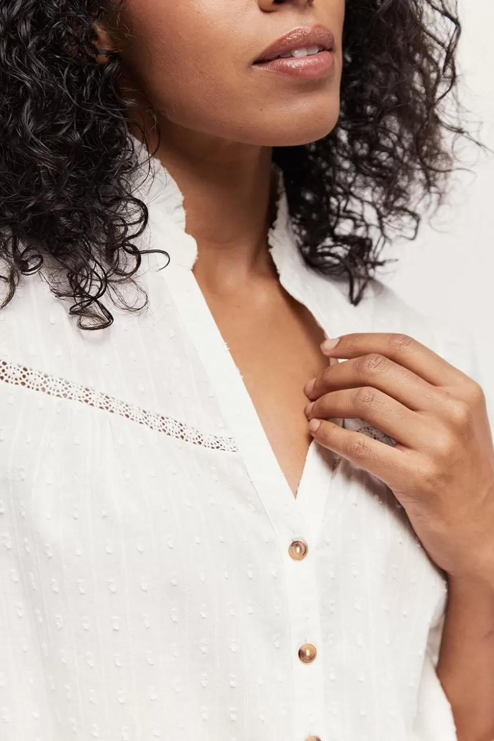 One Step Caisa - Blouse Ecrue Lenzing Ecovero A Col Collerette Dentelle Discount
