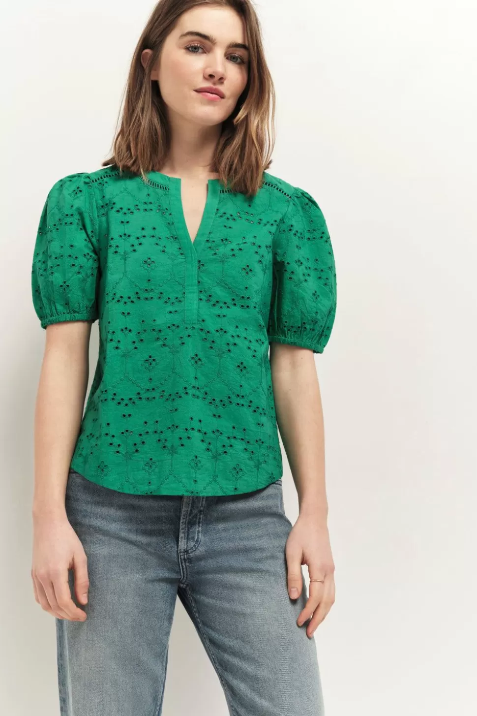 One Step Carrys - Top Green Grass En Broderie Anglaise Cheap