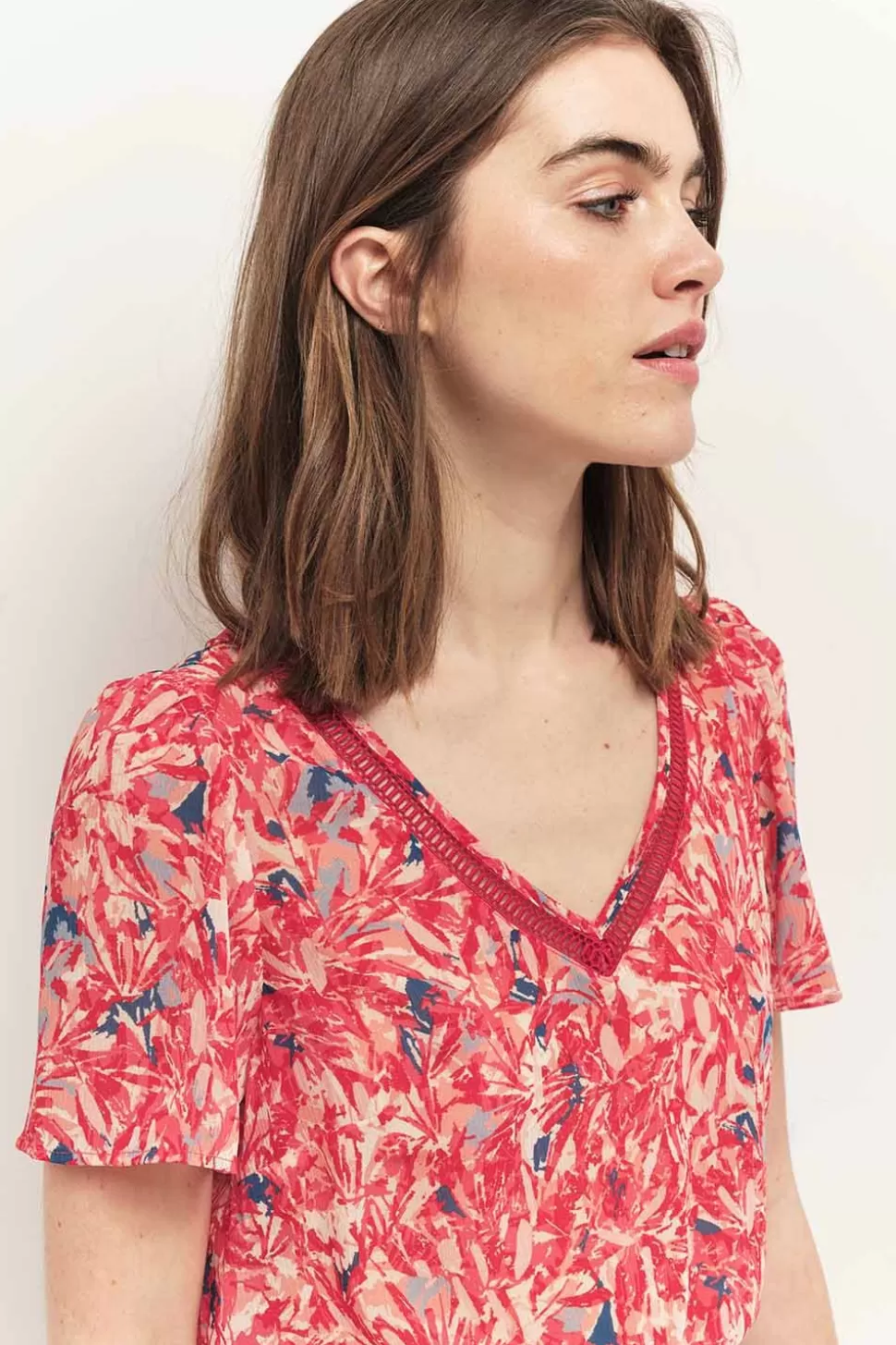 One Step Casa - Top Hibiscus A Imprime Palmes Abstraites Recycle Fashion
