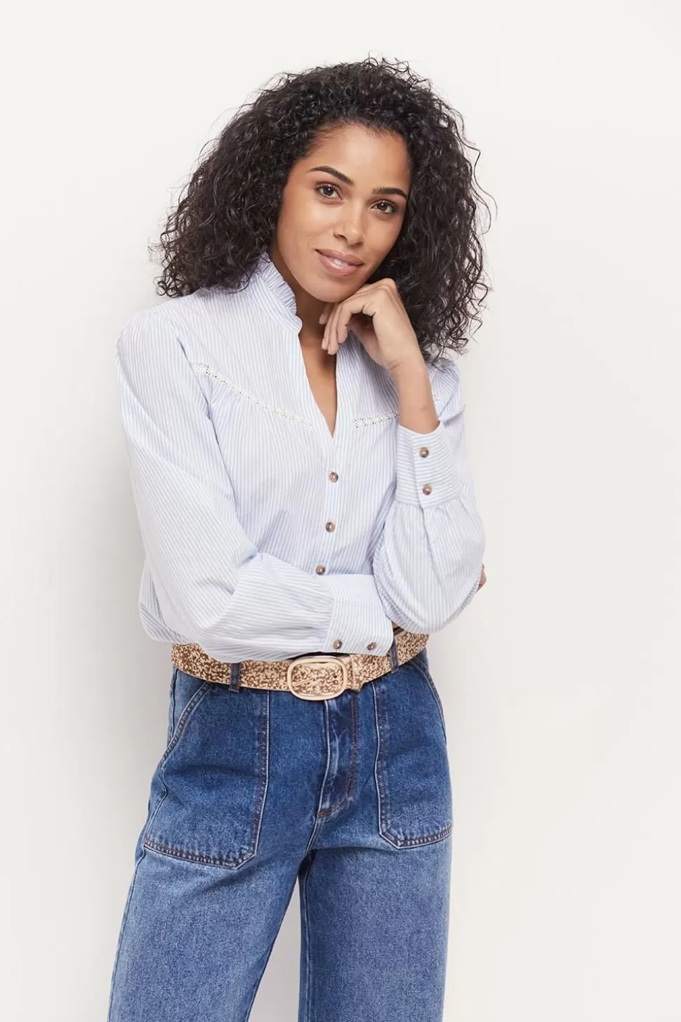 One Step Cayce - Blouse Lapiz Blue Fines Rayures Outlet