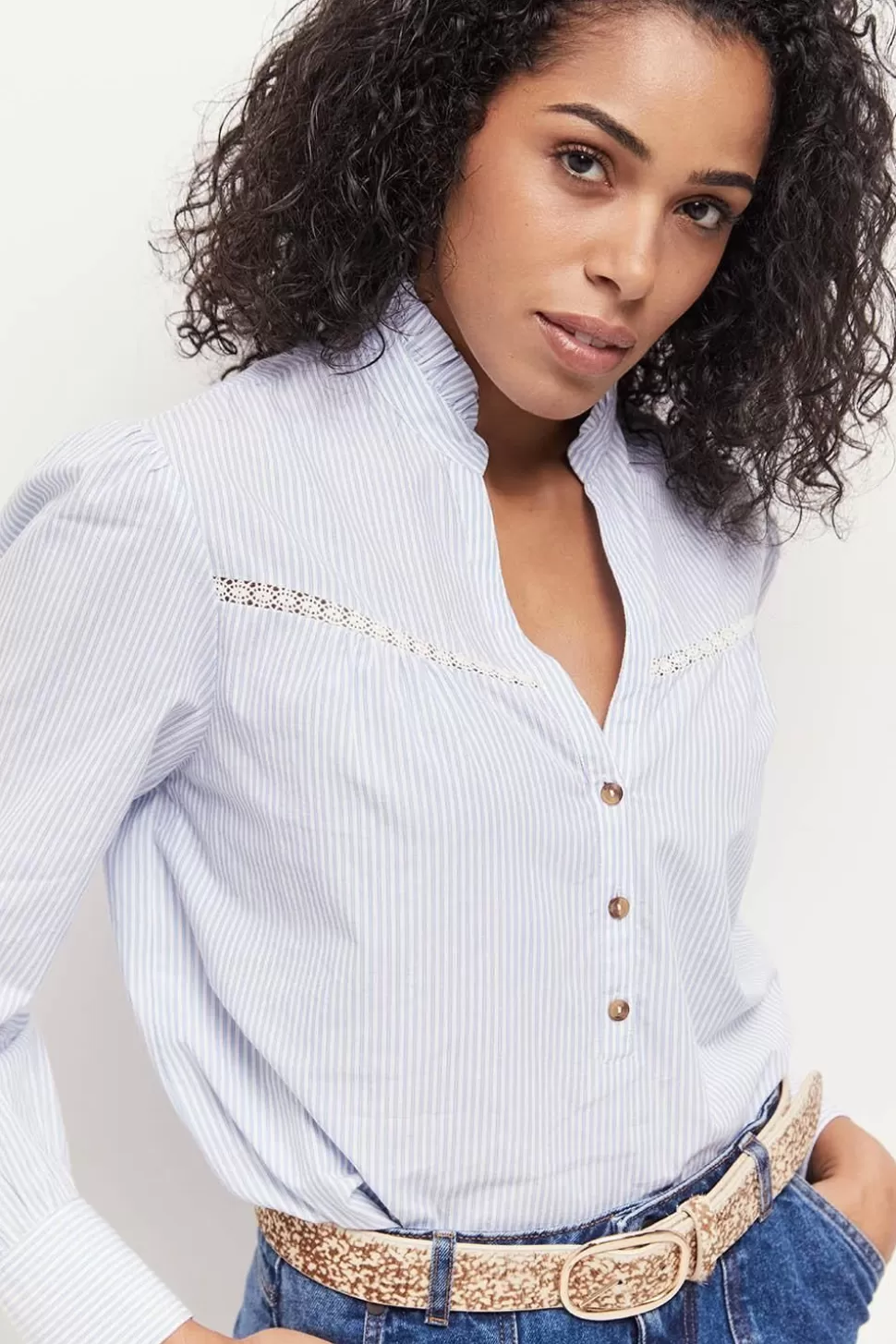 One Step Cayce - Blouse Lapiz Blue Fines Rayures Outlet