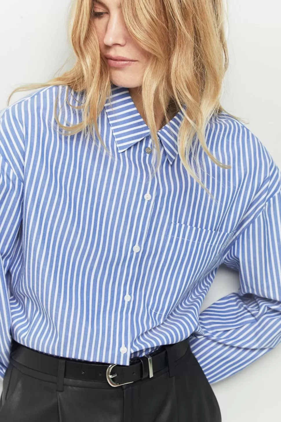 One Step Celeste - Chemise Bleu Ciel Popeline Rayee Fashion