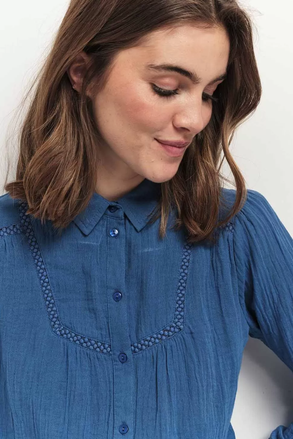 One Step Chloe - Chemise Santorin Blue Broderies Placees Best