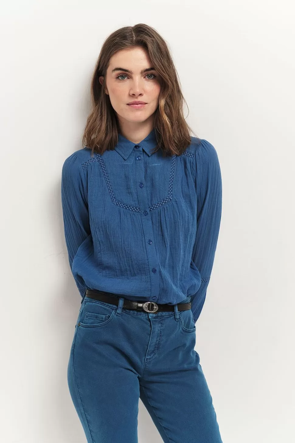 One Step Chloe - Chemise Santorin Blue Broderies Placees Best