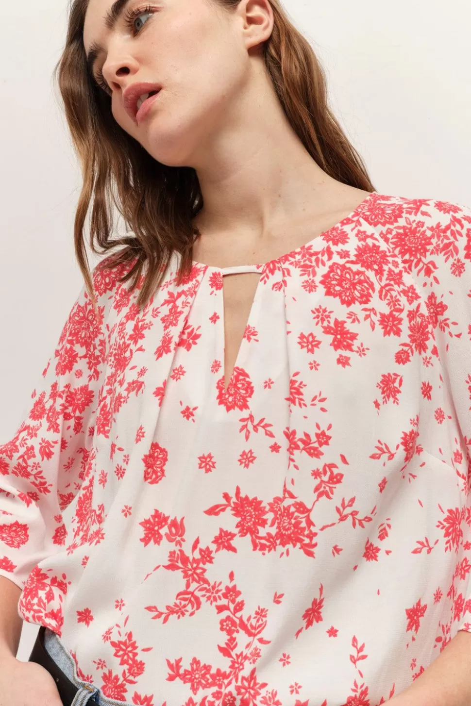 One Step Colin - Blouse Ecrue Lenzing Ecovero A Imprime Faience Boheme Cheap