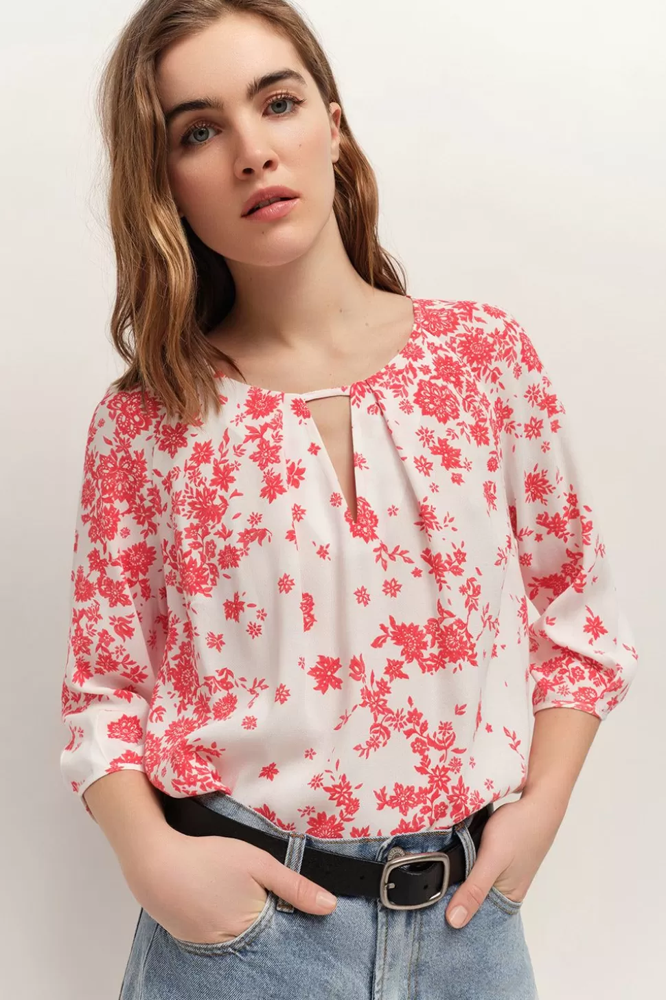 One Step Colin - Blouse Ecrue Lenzing Ecovero A Imprime Faience Boheme Cheap