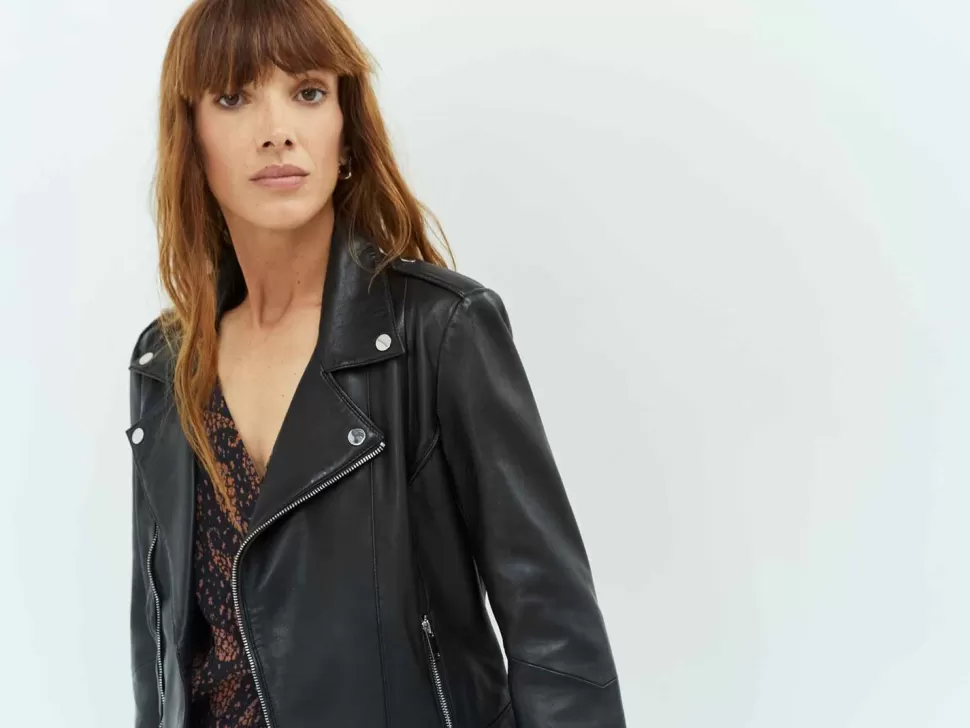 One Step Dean - Blouson Biker Noir En Cuir Clearance
