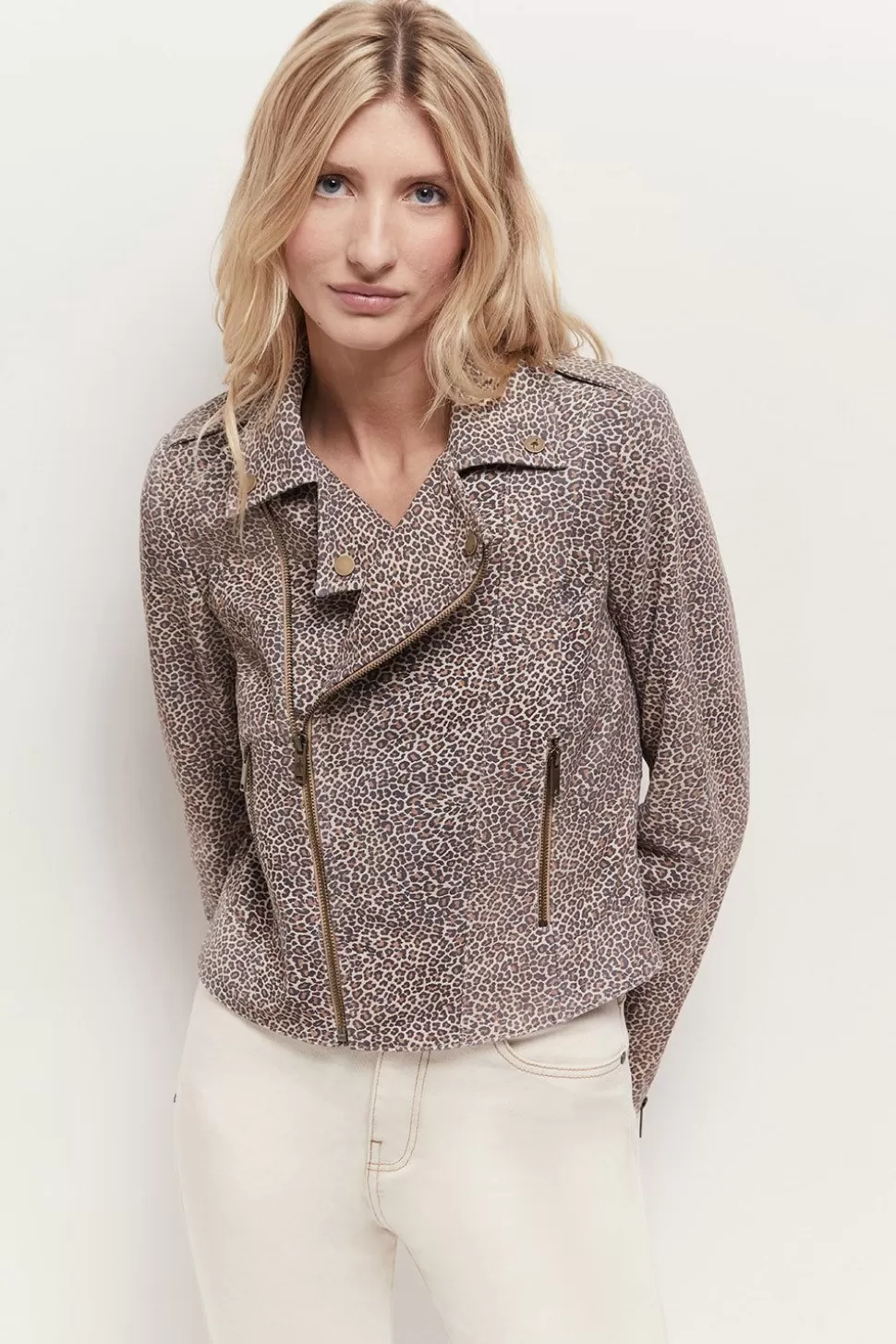 One Step Dean - Blouson Sand Esprit Motard A Motif Leopard Outlet