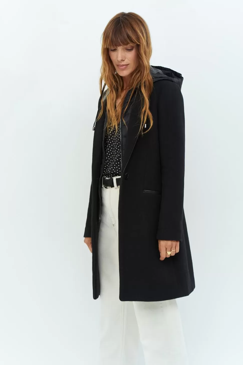 One Step Dida - Manteau Noir Avec Parmenture Amovible Fashion