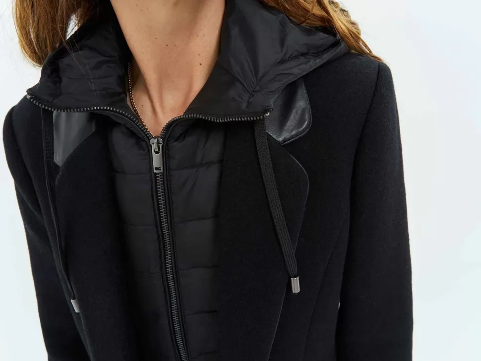 One Step Dida - Manteau Noir Avec Parmenture Amovible Fashion