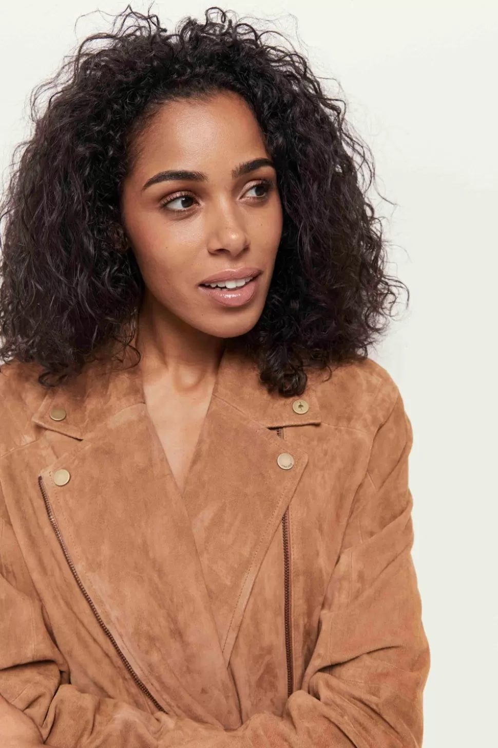One Step Diken - Blouson Caramel Esprit Motard En Cuir Velours Certifie Clearance