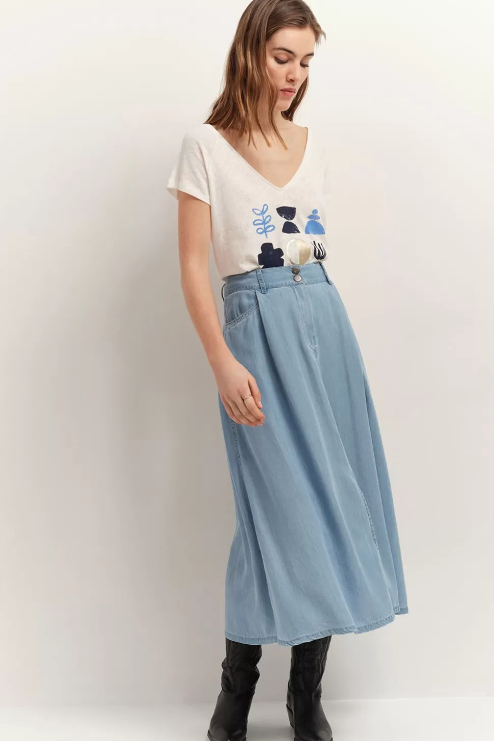One Step Janet - Jupe Midi Baby Blue Lyocell® New
