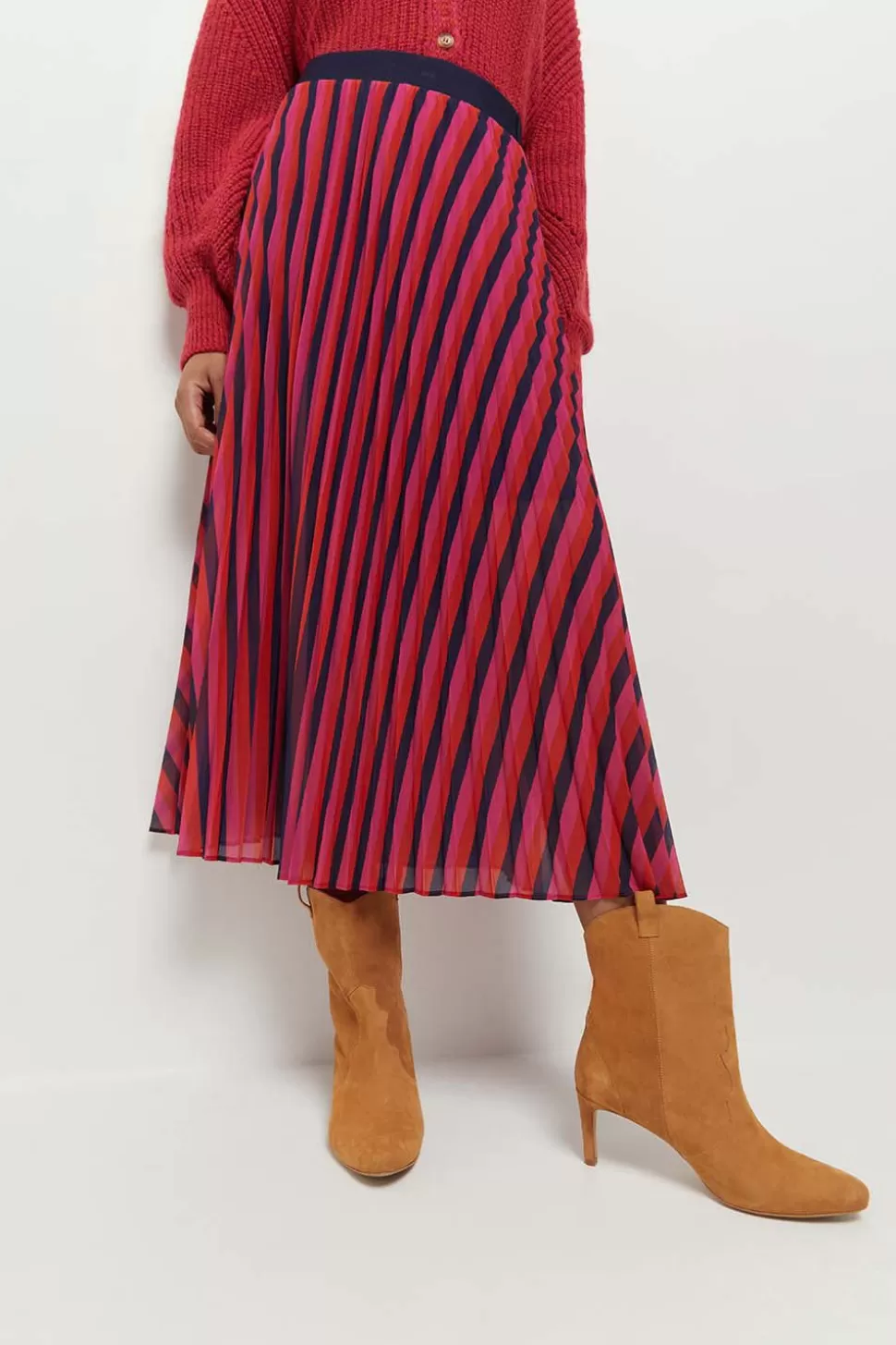One Step Jenna - Jupe Longue Plissee Capucine A Lignes Graphiques Cheap
