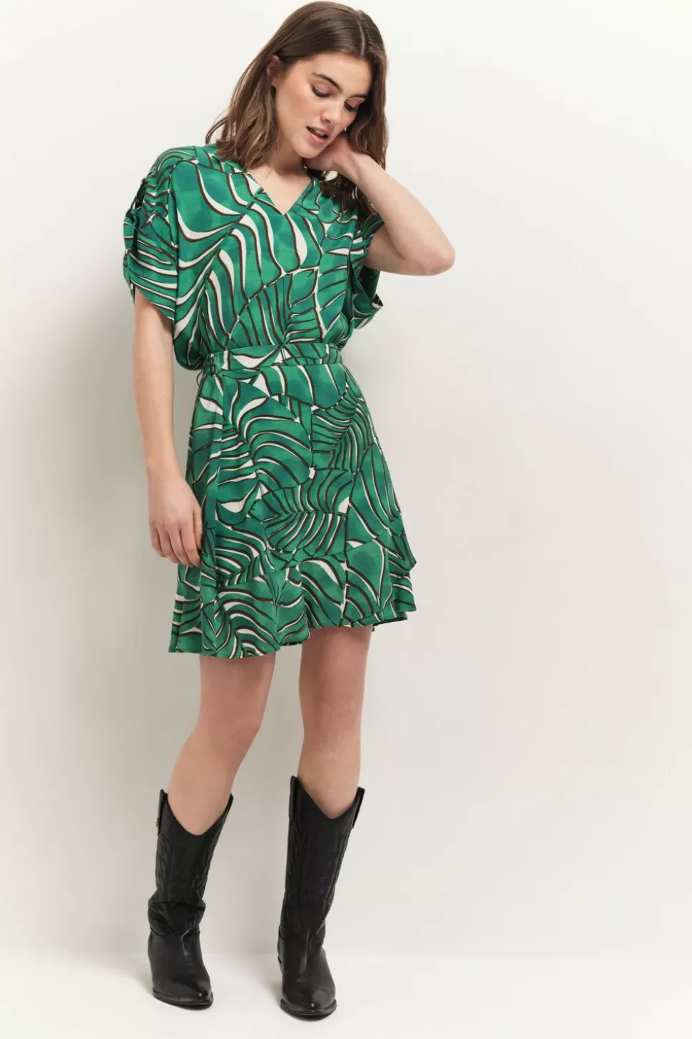 One Step Jerk - Jupe Courte Green Grass A Imprime Palmes Arty Online