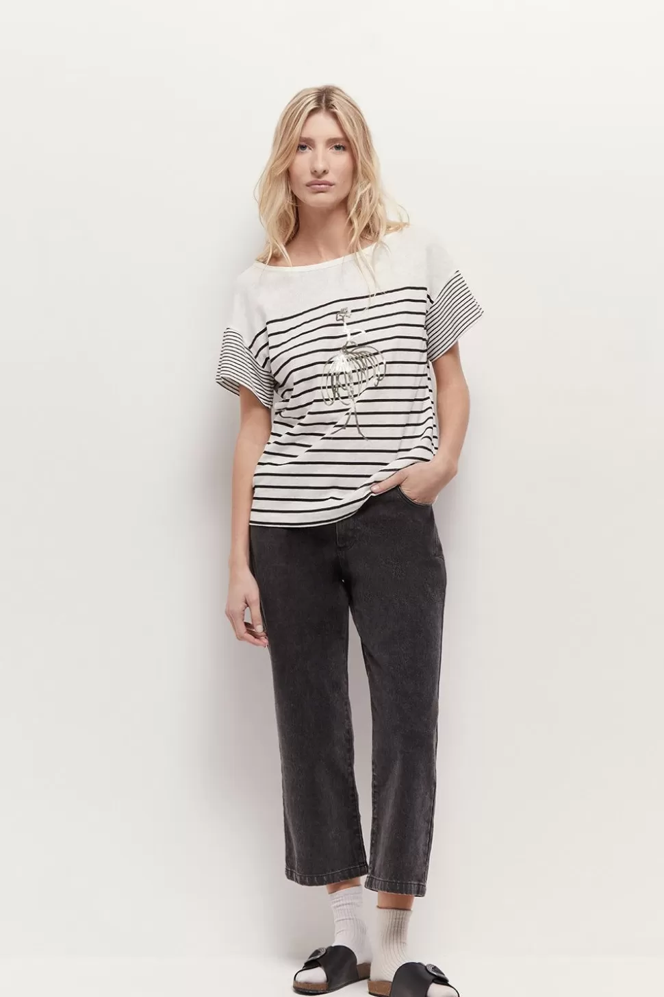 One Step Le Chrissy - Jean Droit Medium Grey 7/8Eme En Denim Waterless Fashion