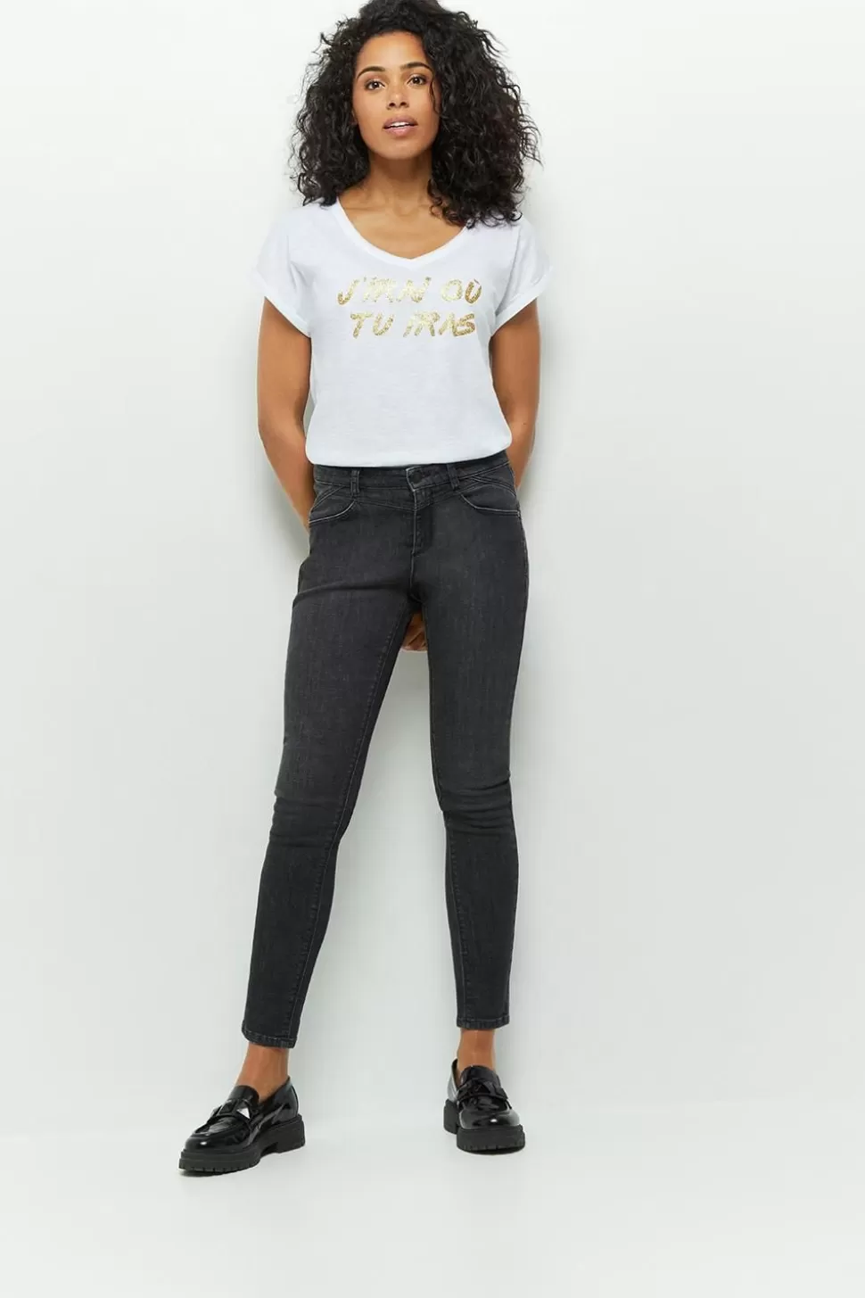 One Step Le Indi - Jean Slim Gris Chine 7/8Eme Effet Push Up Best Sale