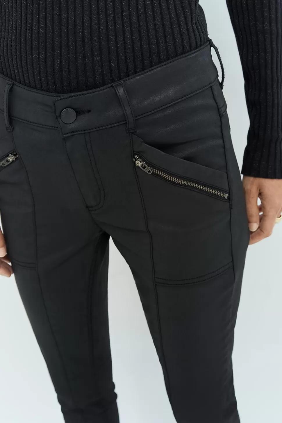 One Step Le Joan - Jean Slim Noir 7/8Eme Enduit Esprit Motard Cheap