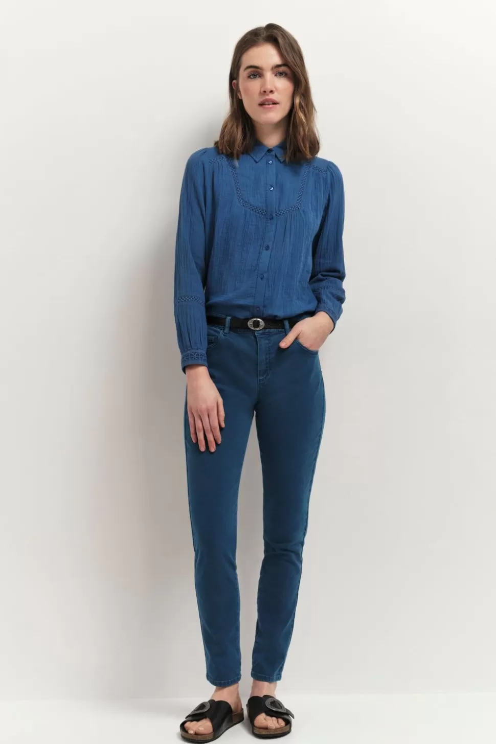 One Step Le Monica - Jean Slim Santorin Blue 7/8Eme En Denim Waterless Best Sale