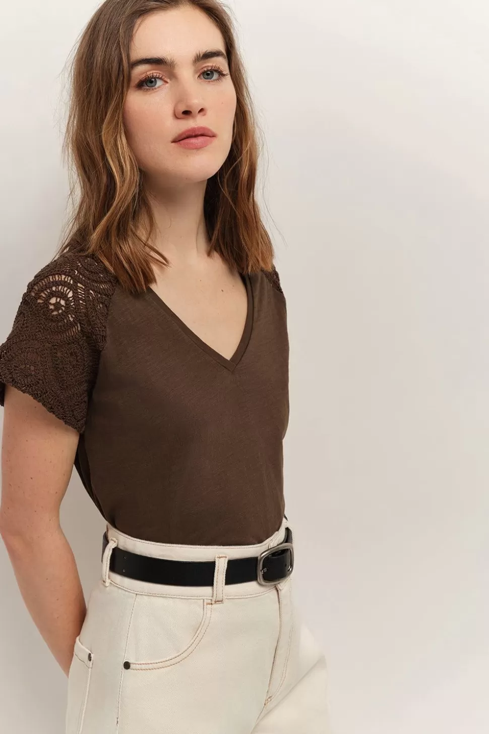 One Step Macha - T-Shirt Vetiver Manches Maille Crochet Best