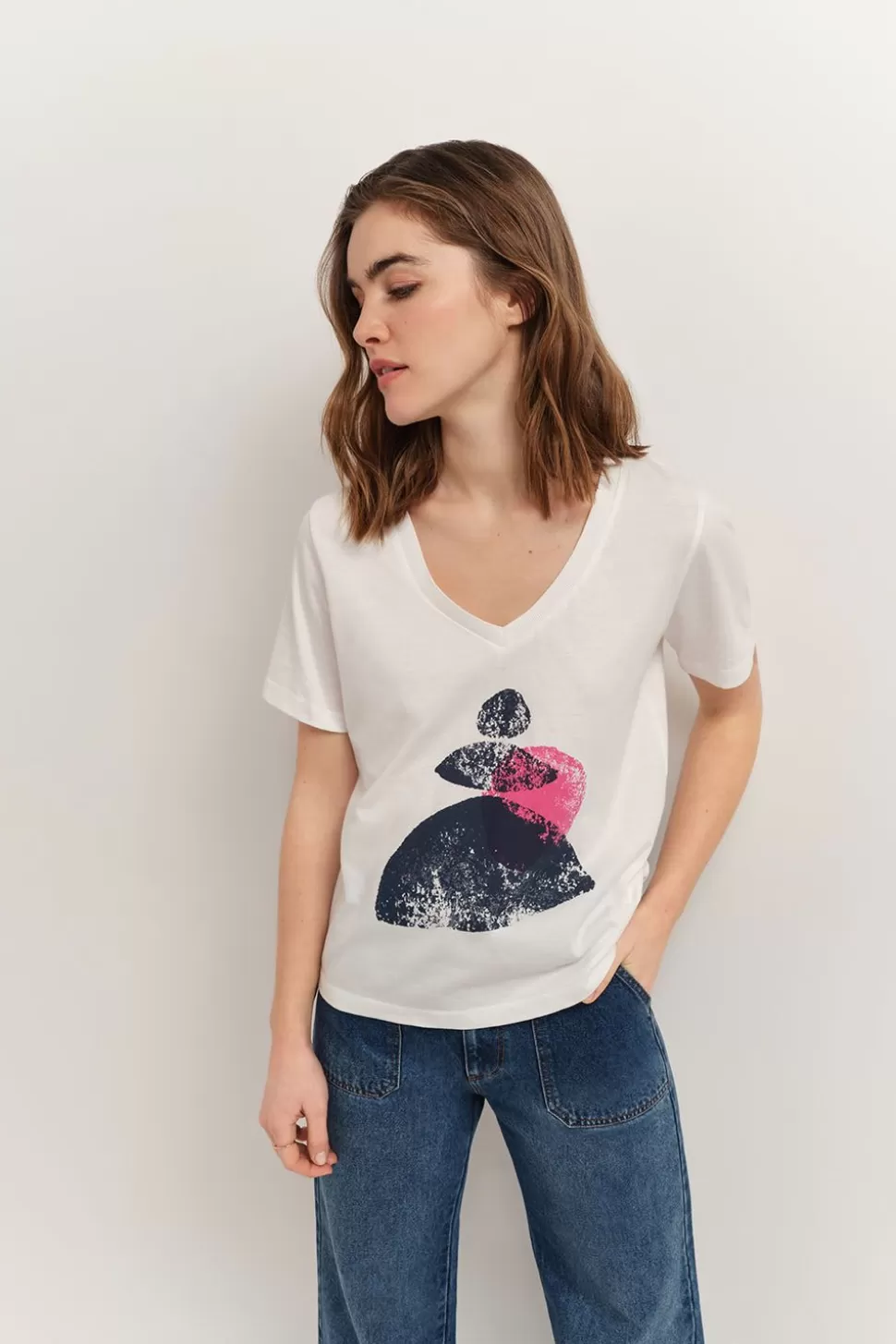 One Step Madian - T-Shirt Ecru Visuel Coton Bio Danseuse Arty Store