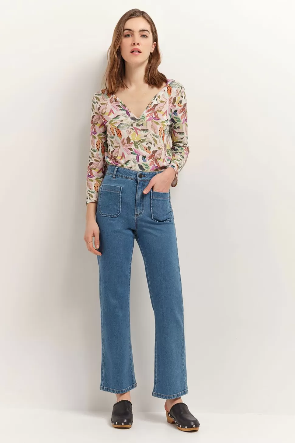 One Step Magnetic - T-Shirt Ivoire Maille Coton Lin A Imprime Jungle Bigarre Hot