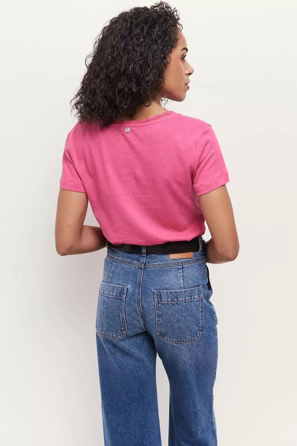 One Step Mania - T-Shirt Fuchsia En Coton Lin Outlet