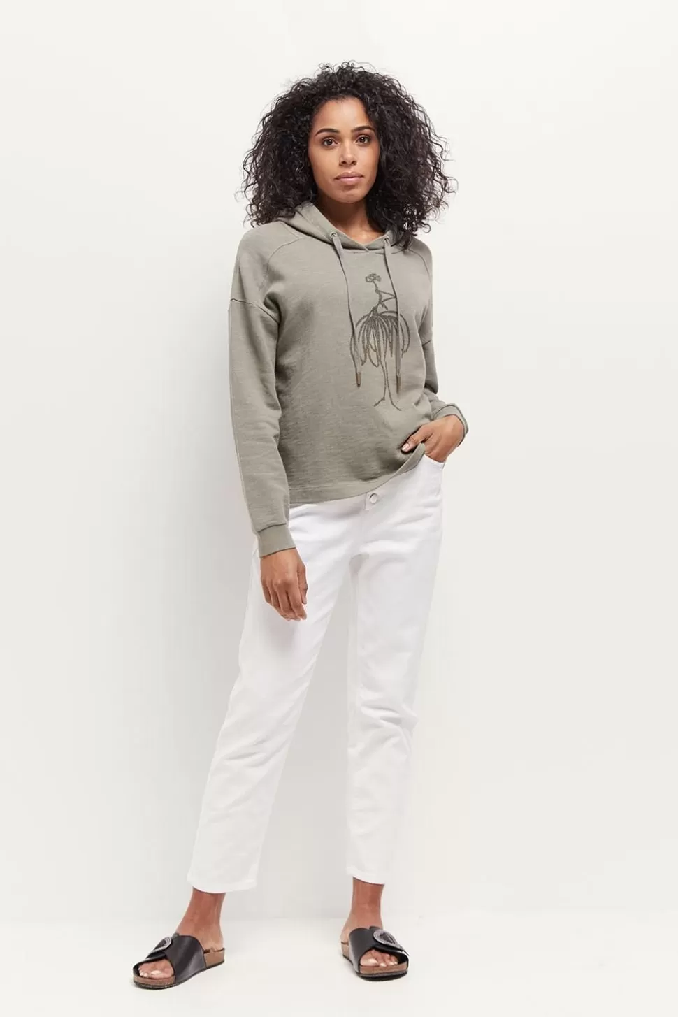 One Step Maori - Sweat Vetiver Coton Bio Visuel Danseuse Flocage Gomme Paillete Hot