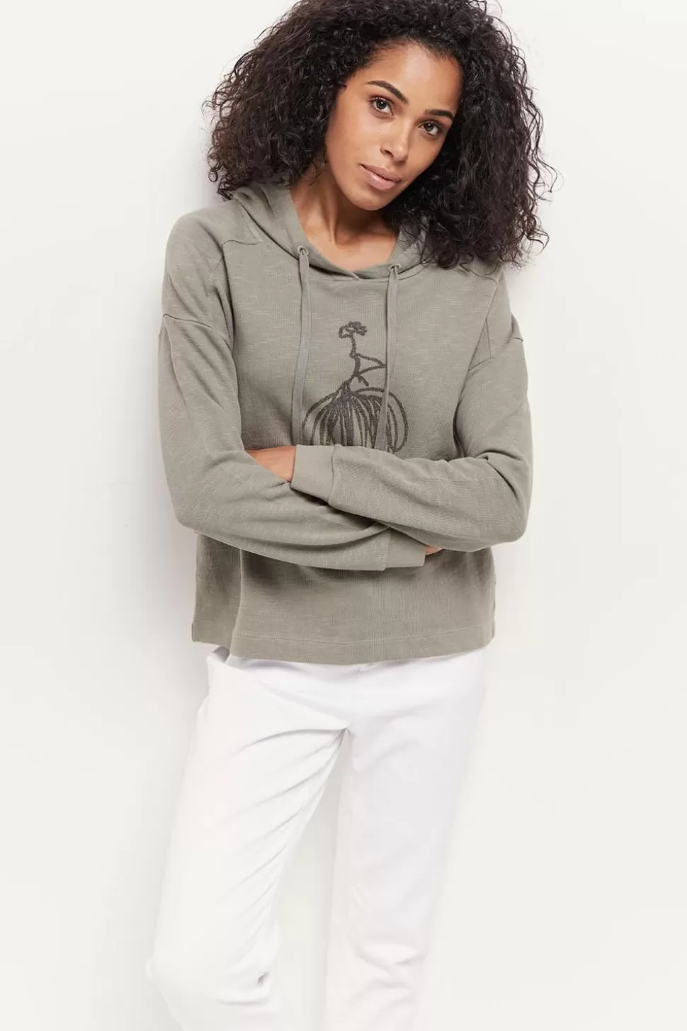 One Step Maori - Sweat Vetiver Coton Bio Visuel Danseuse Flocage Gomme Paillete Hot