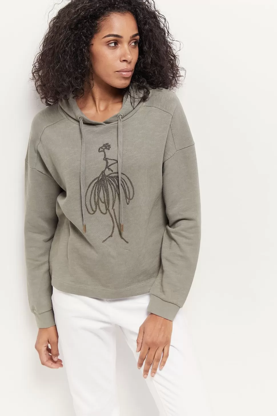 One Step Maori - Sweat Vetiver Coton Bio Visuel Danseuse Flocage Gomme Paillete Hot