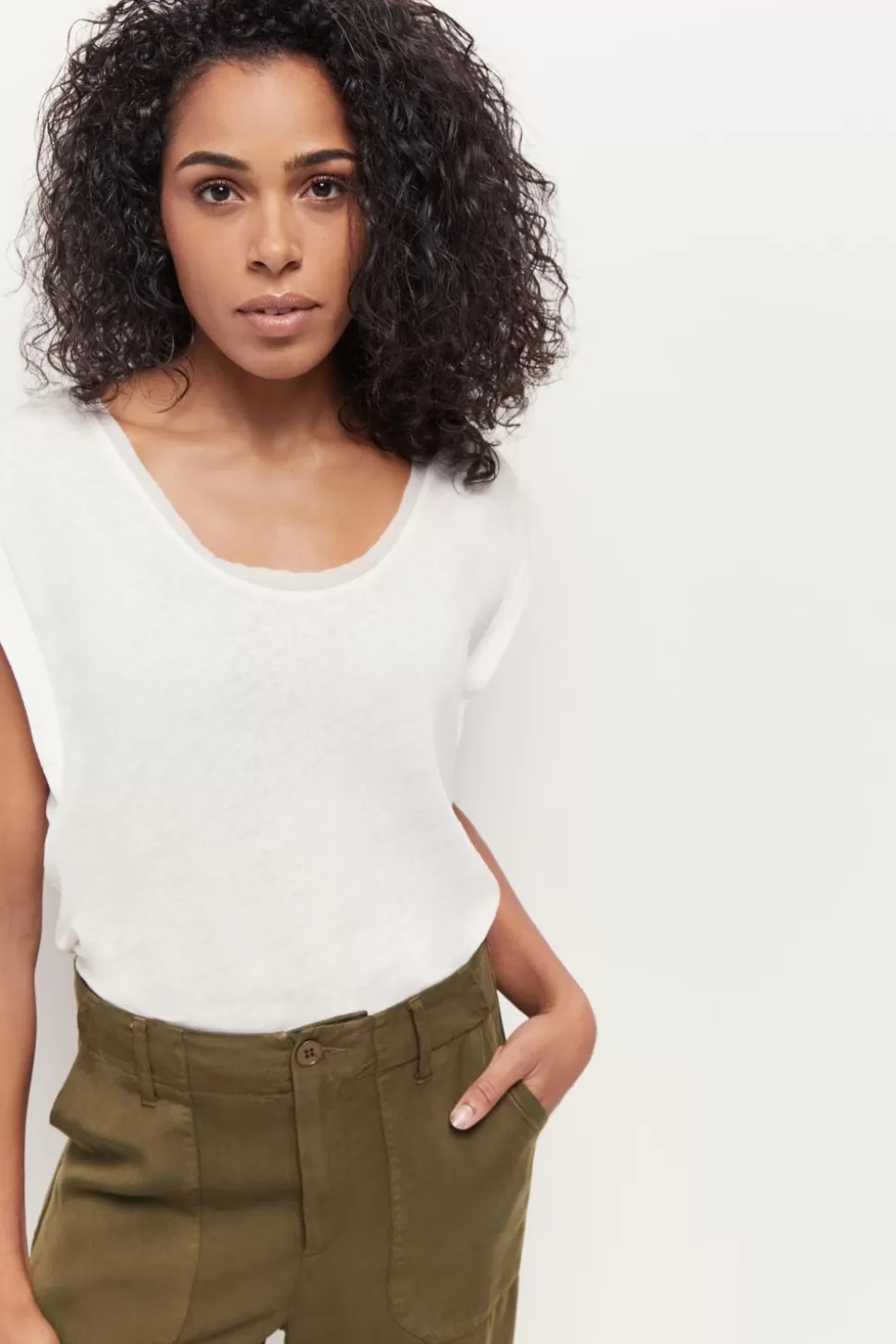 One Step Mineki - T-Shirt Ecru Maille Coton Lin Cheap