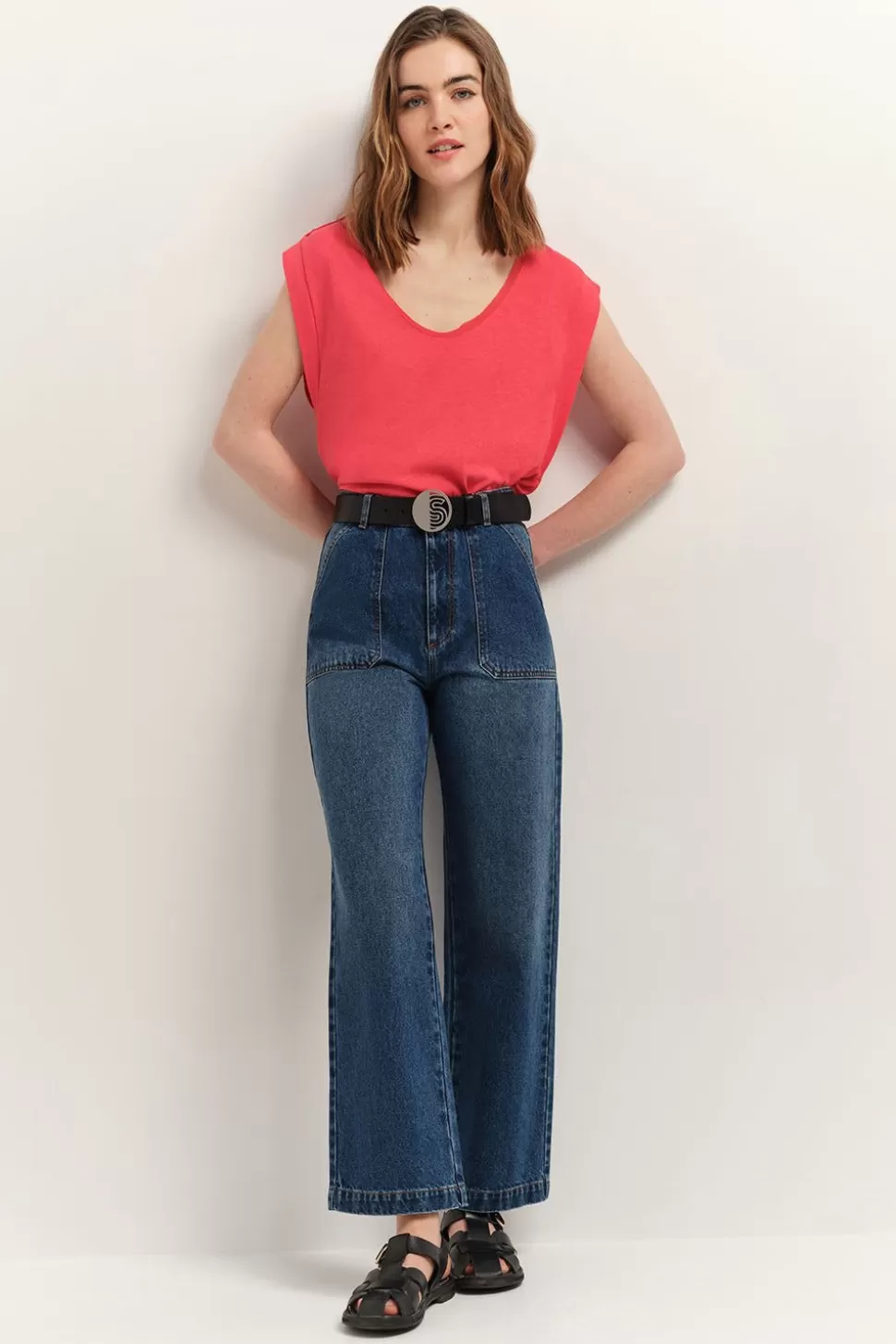 One Step Mineki - T-Shirt Hibiscus Maille Coton Lin Cheap