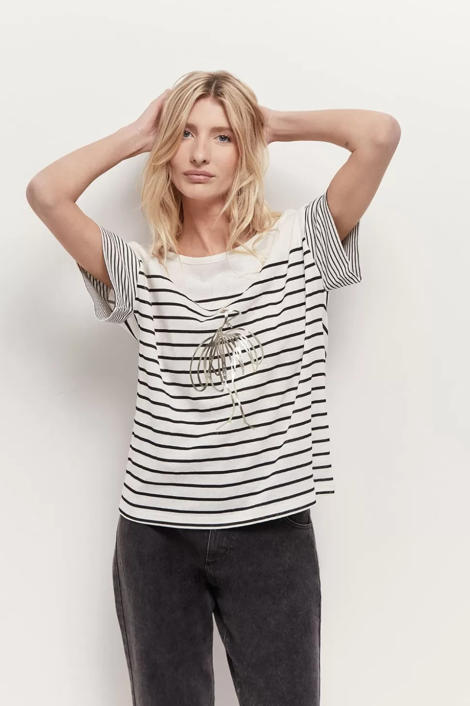 One Step Molly - T-Shirt Mariniere Visuel Danseuse Metallisee Outlet