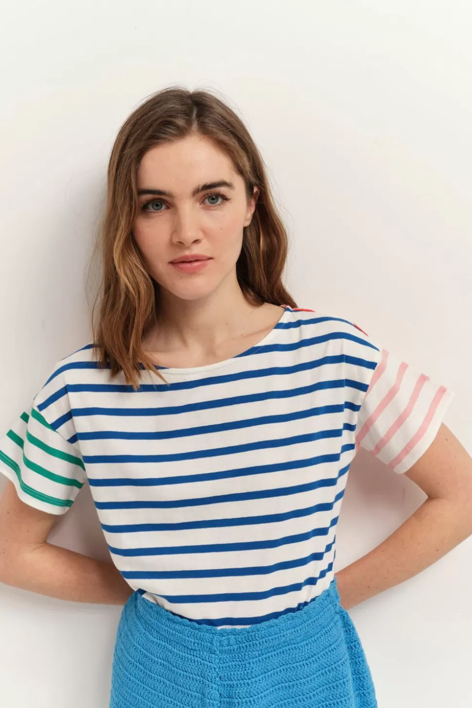One Step Mussy - T-Shirt Mariniere A Motif Rayures Couleur Hot