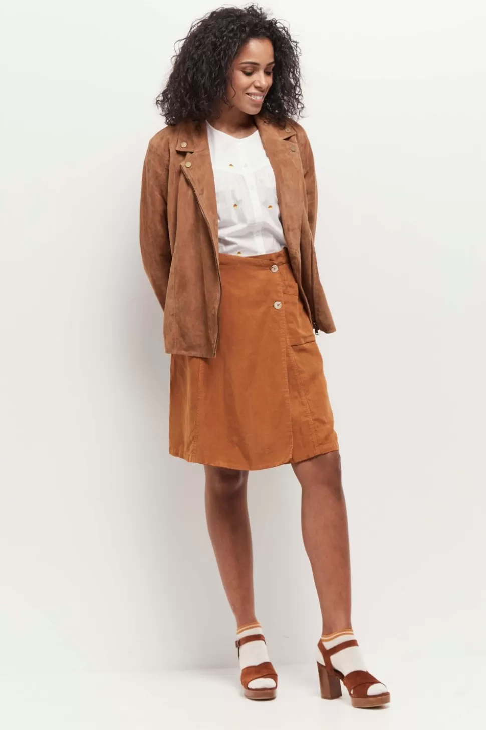 One Step O.Soros - Sandales Plateforme Caramel En Cuir Velours Outlet