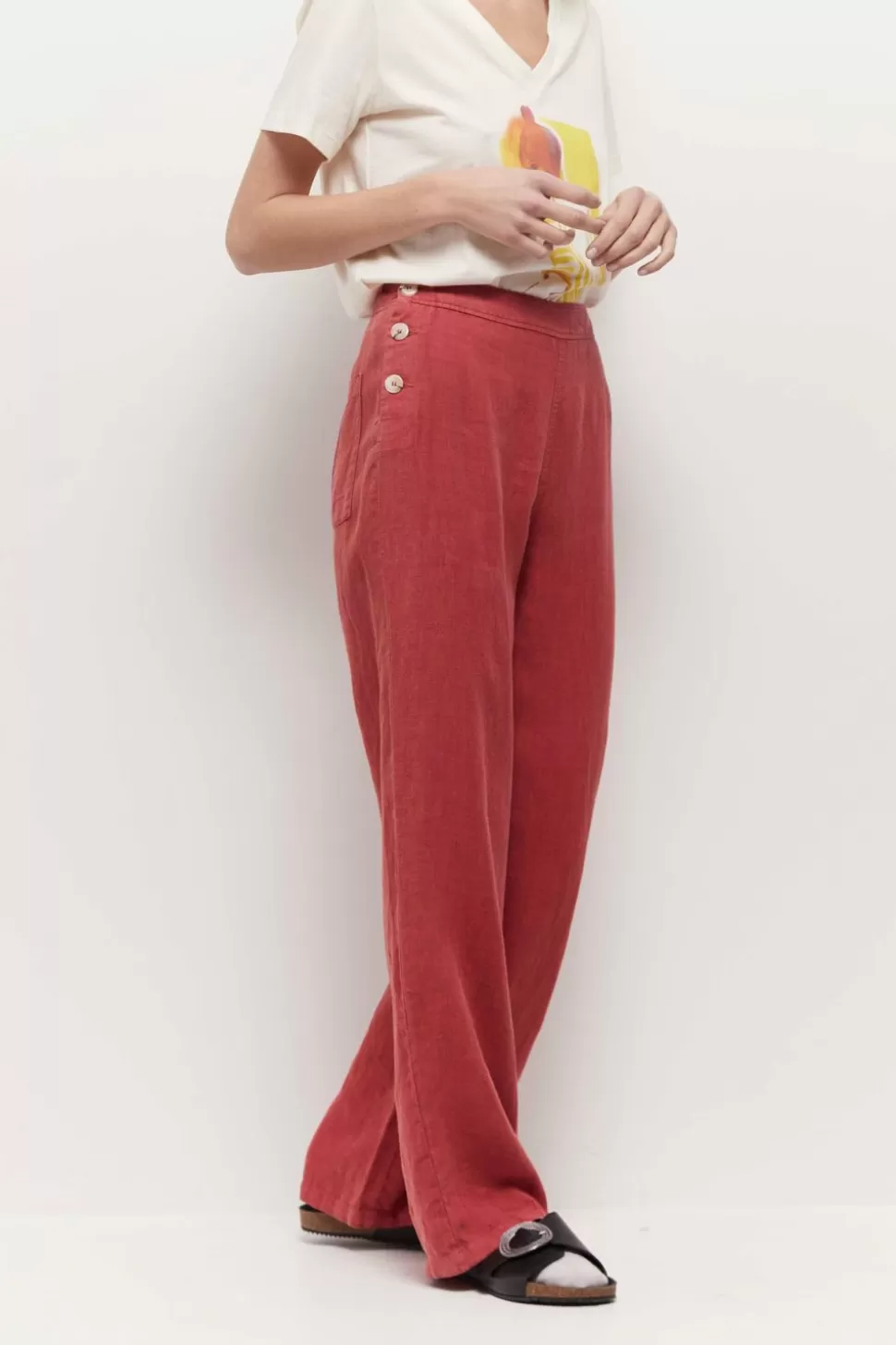 One Step Pamela - Pantalon A Pont Chilipepper En Lin Fashion