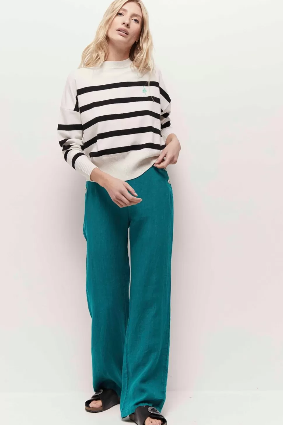 One Step Pamela - Pantalon A Pont Jungle Green En Lin New