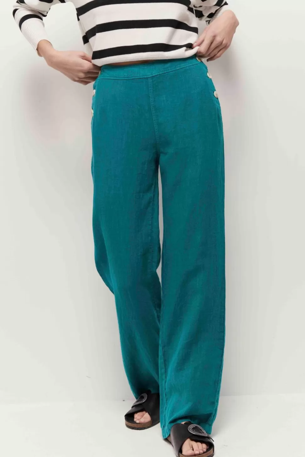 One Step Pamela - Pantalon A Pont Jungle Green En Lin New
