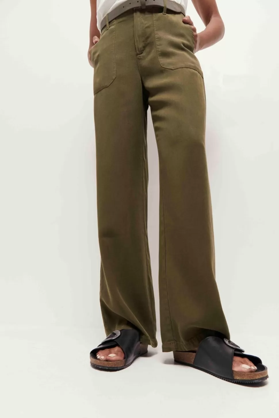One Step Pandora - Pantalon Large Kaki En Lyocell® Best