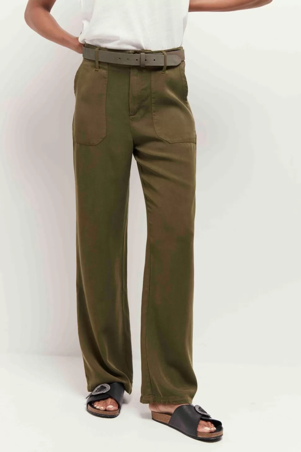 One Step Pandora - Pantalon Large Kaki En Lyocell® Best