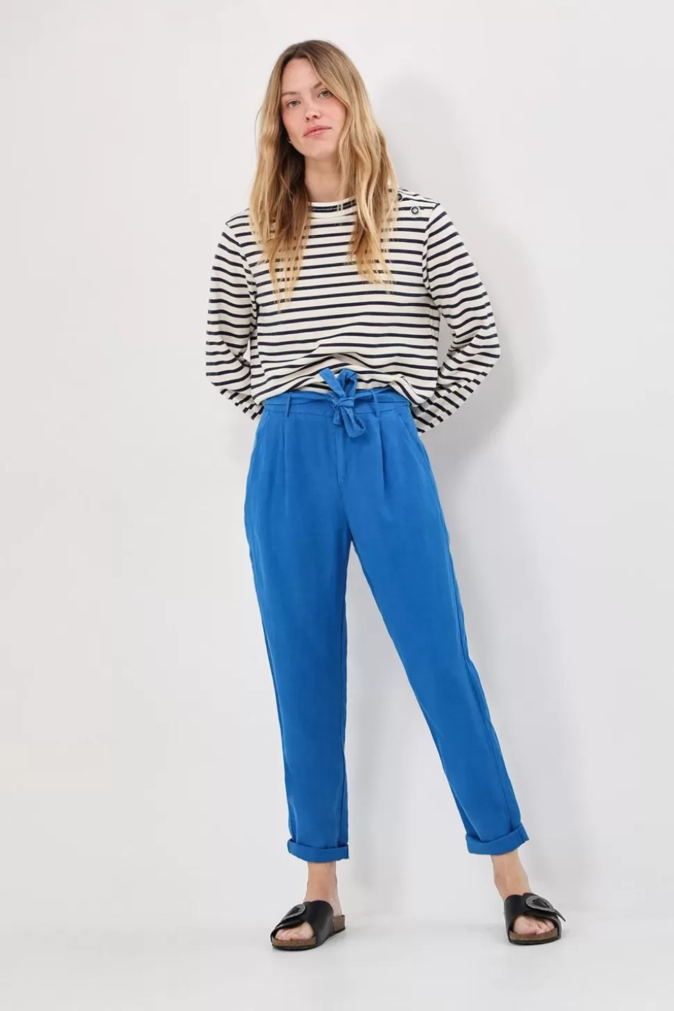 One Step Pearl - Pantalon Neo-Carotte Santorin Blue Ceinture Hot