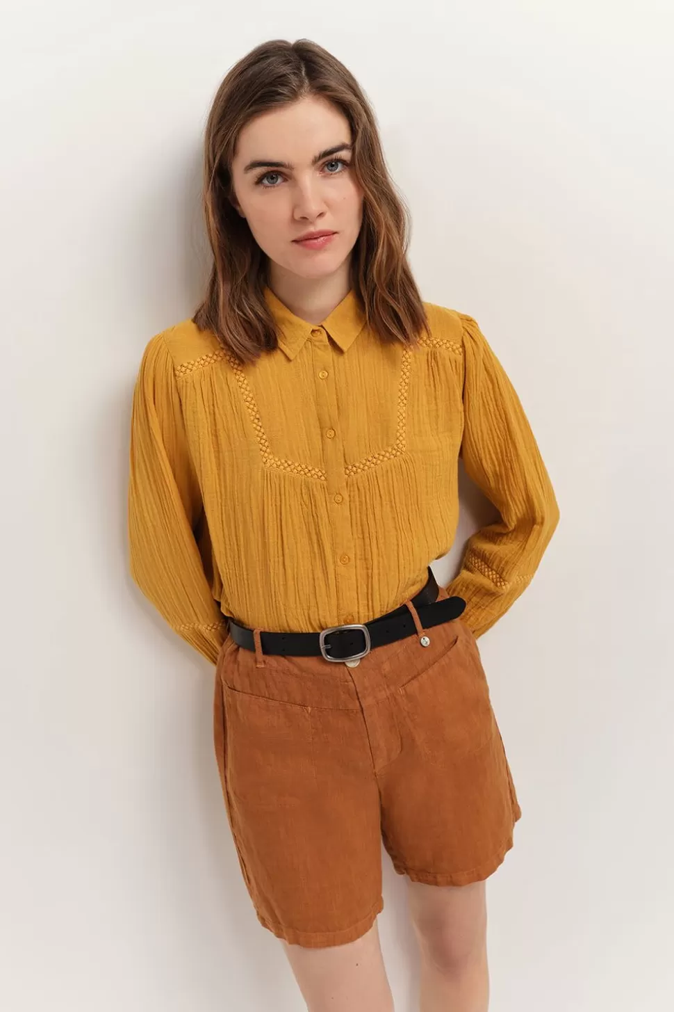 One Step Podium - Short Caramel En Lin Discount