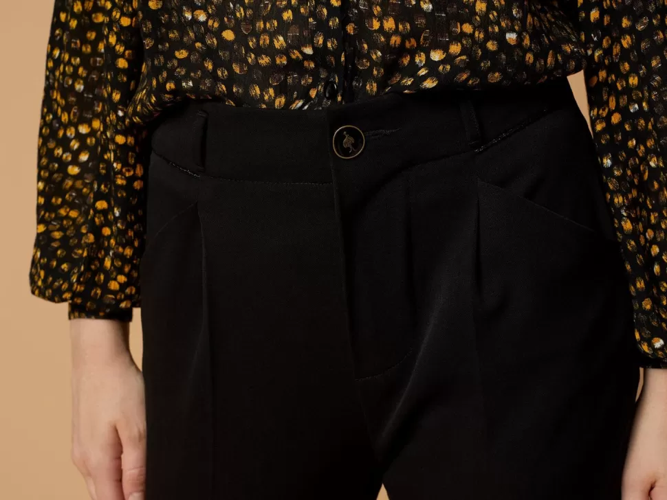One Step Poppy - Pantalon Droit Noir Facon Laine Froide Sale