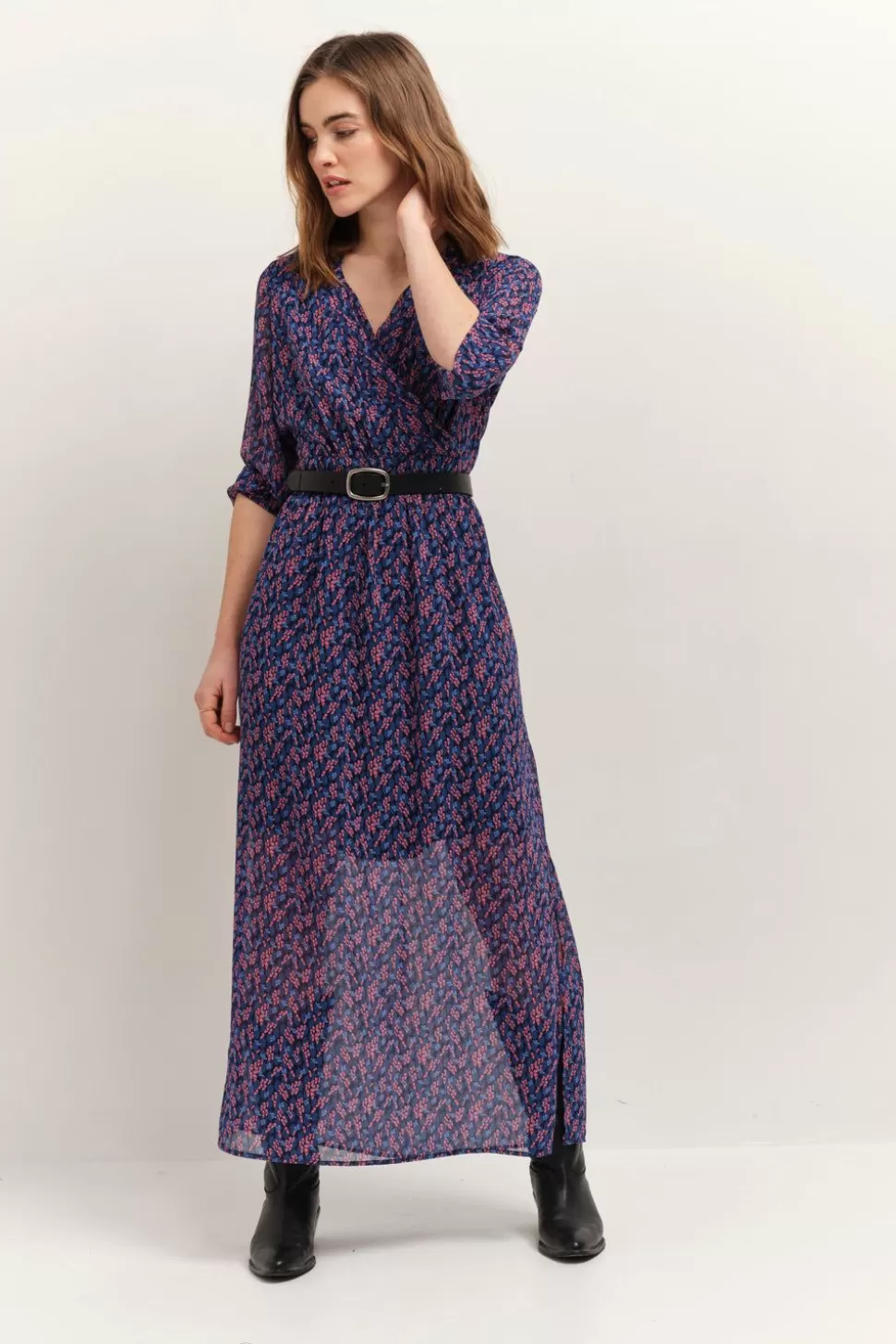One Step Ravna - Robe Longue Marine A Imprime Bouquet Graphique En Polyester Recycle Hot