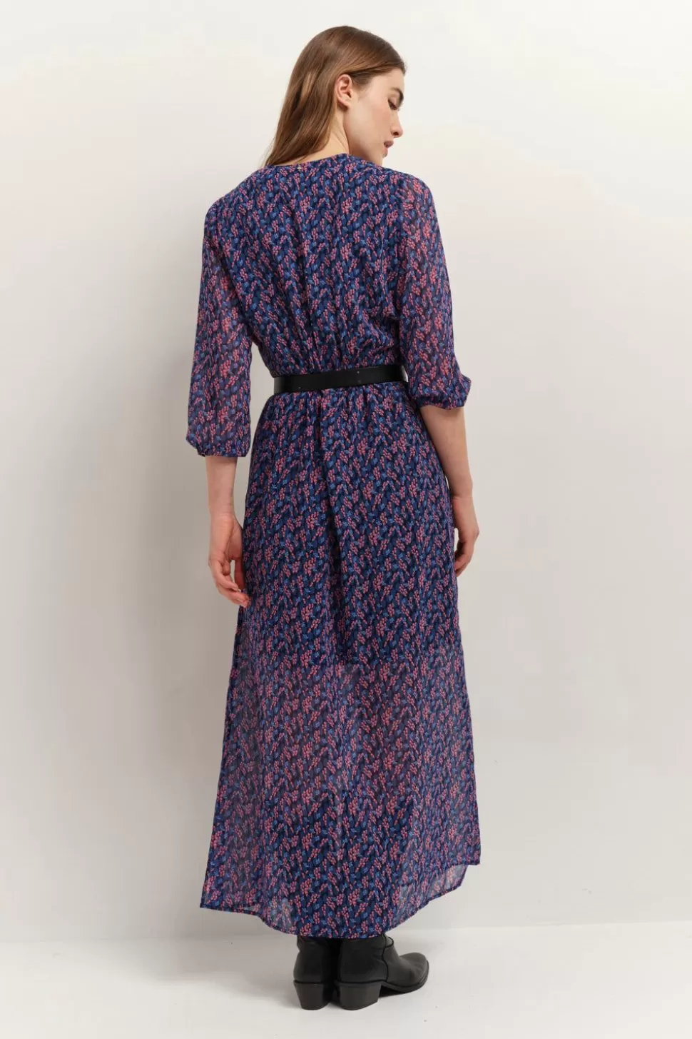 One Step Ravna - Robe Longue Marine A Imprime Bouquet Graphique En Polyester Recycle Hot