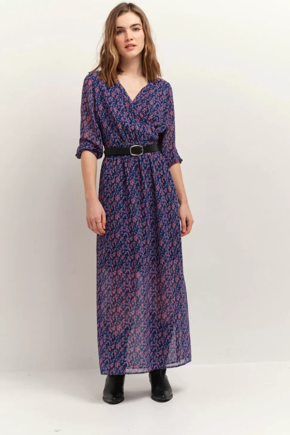 One Step Ravna - Robe Longue Marine A Imprime Bouquet Graphique En Polyester Recycle Hot
